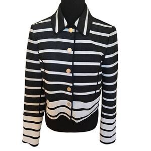 W By Worth Womens Striped Snap Front Cropped Jacket Black White Size 2